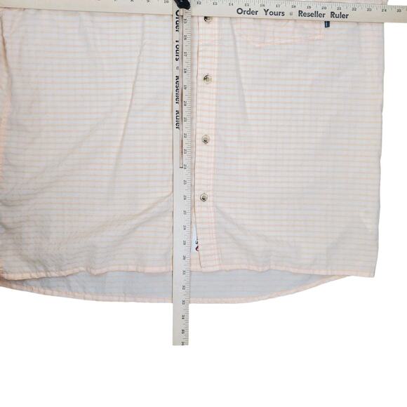 Simms Men Short Sleeve Button Up Shirt XL Orange White Fishing Guide Series FLAW - Picture 13 of 13